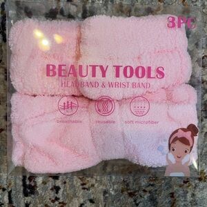 Pink Beauty Tools Headband & Wrist Band Set